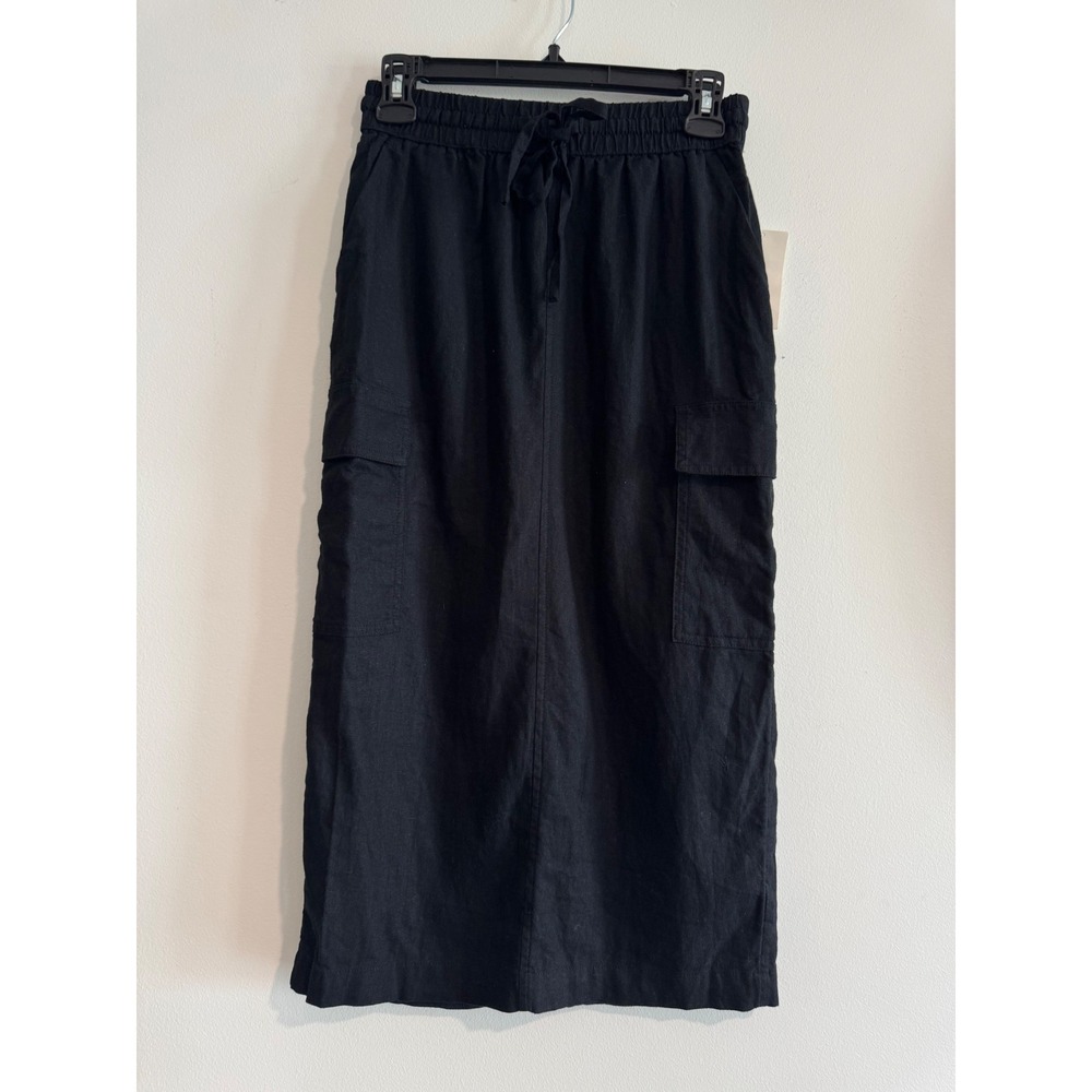 A New Day Squad Cargo Midi Skirt Women XS Black Elastic Drawstring Waist